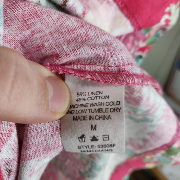 Monteau Dress Red Pink Linen Blend Floral A-Line - Picture 5 of 7